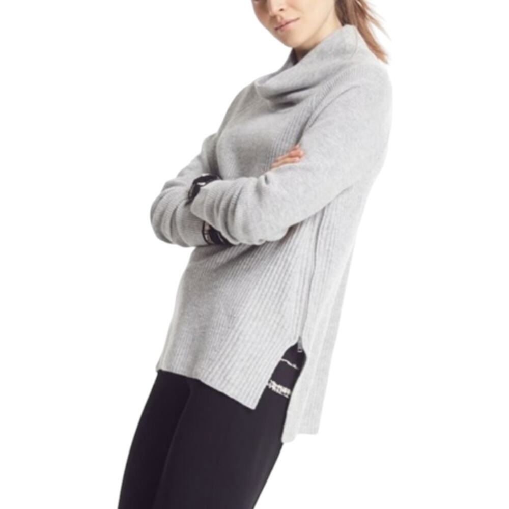 Vince Gray Side Zip Rib Knit Wool Cashmere Turtleneck Sweater